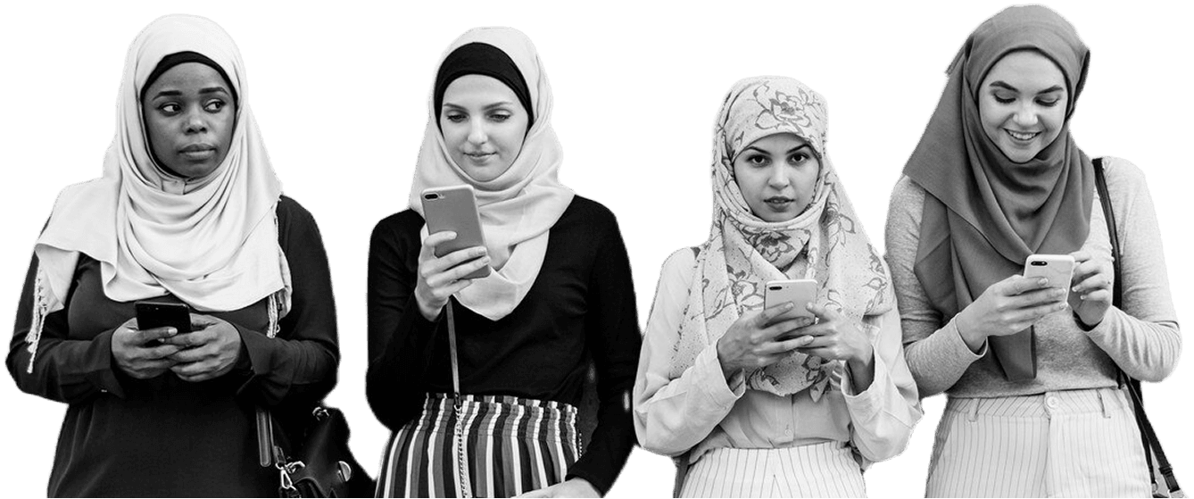 Muslim women using phones